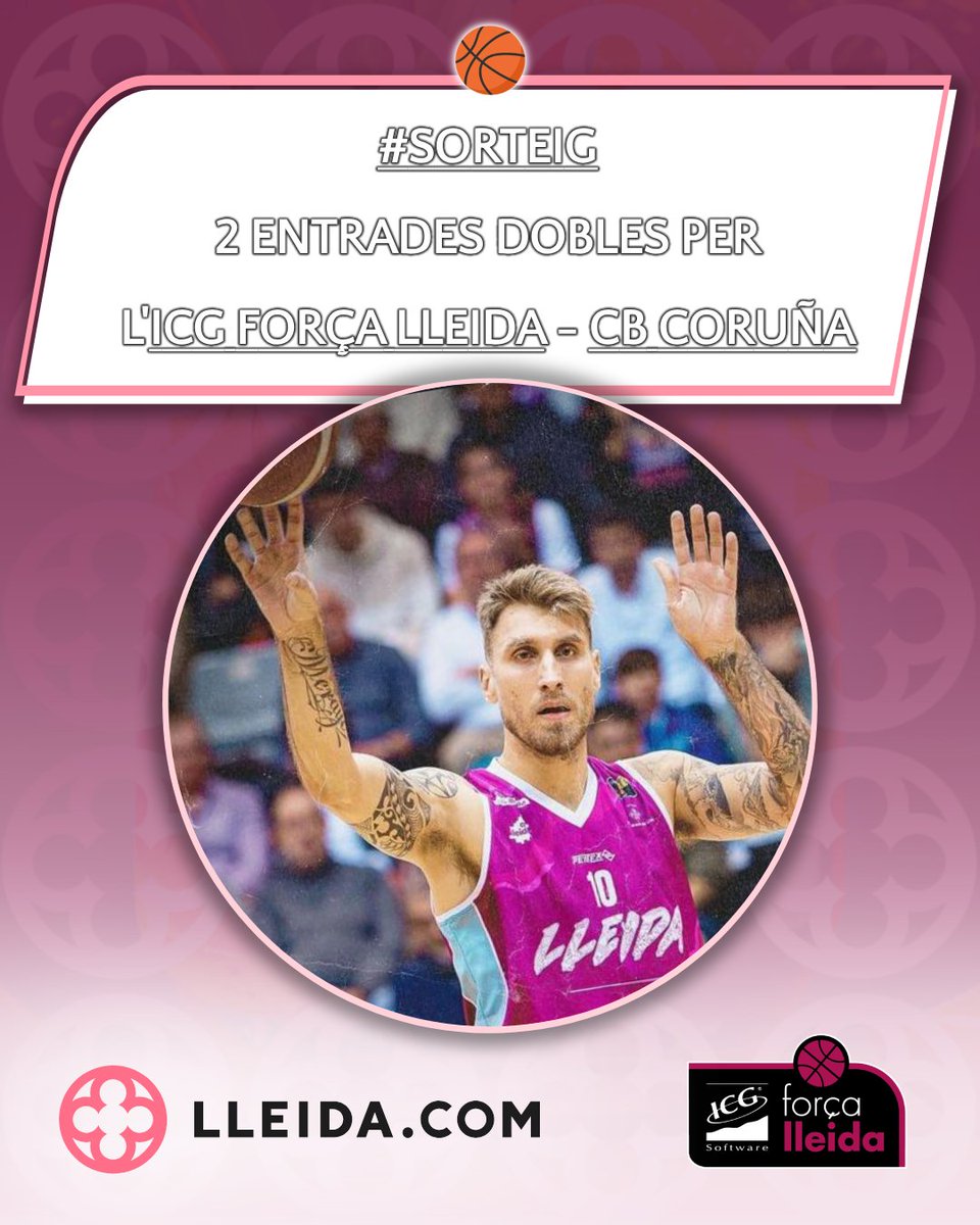 Lleidacom_ag's tweet photo. 🏀 #SORTEIG | Regalem 2 ENTRADES DOBLES pel #ForçaLleida 🆚 CB Coruña! ⬇️
1️⃣Like❤️RT🔃
2️⃣Menciona/comenta amb qui hi aniries
3️⃣Segueix @Lleidacom_ag, @lleidacom i @flleida
🍀Tancament dijous 1/2 (11h)
🔗Més info i bases: https://t.co/UDtxJKVkYu https://t.co/XFr4S8h556