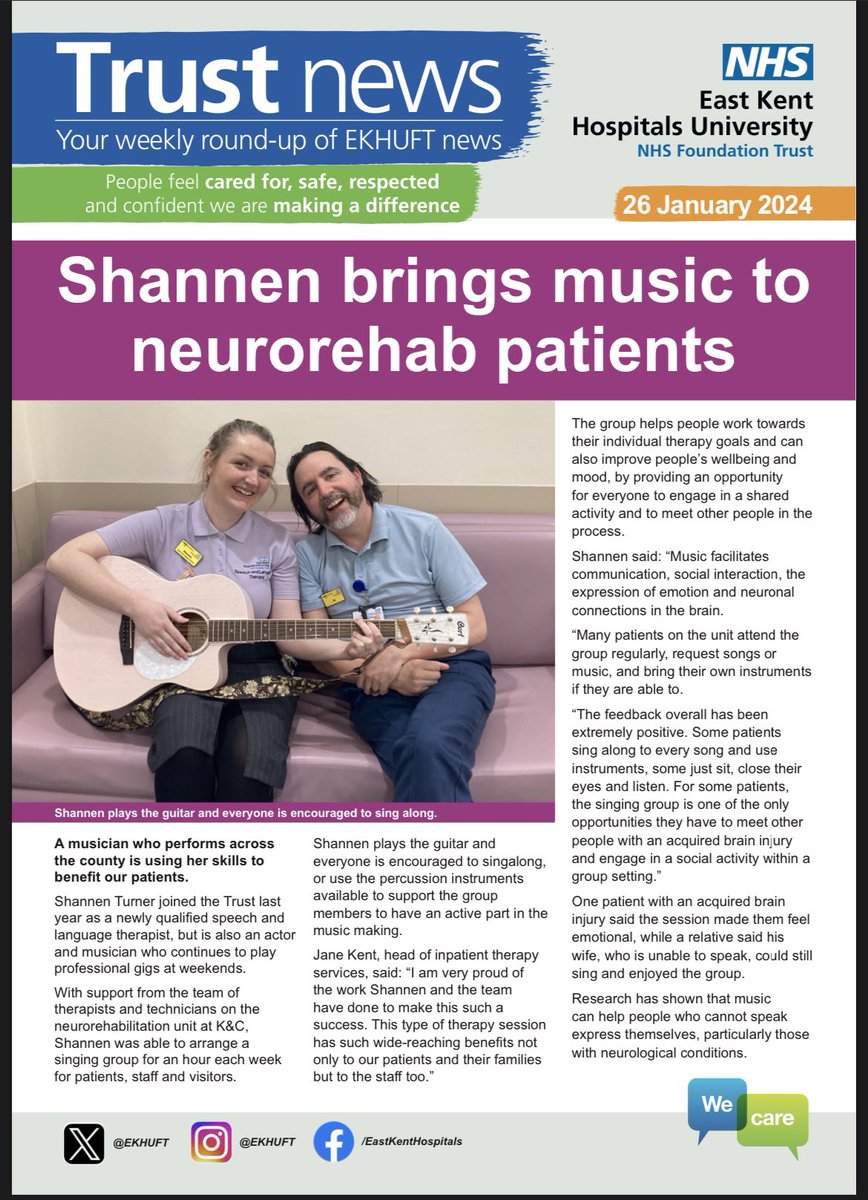Is that me on the front page of the trust news? Yes, yes it is! I’m so proud to work with a team of people who made this possible 🎵 #singingSLT #SLT <a href="/TherapiesEKHUFT/">EKHUFT Therapies</a> <a href="/RCSLT/">RCSLT 💙</a> <a href="/EKHUFT/">East Kent Hospitals</a> @EKHUFT_SLT