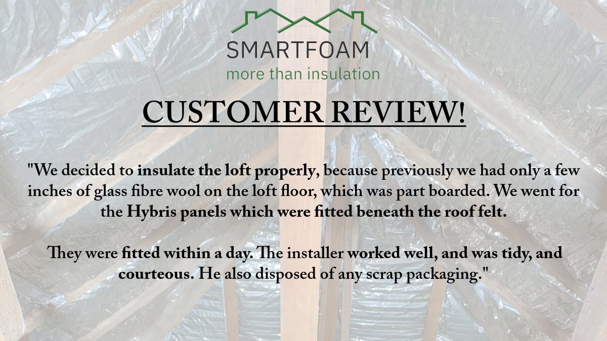 SmartFoamLtd's tweet photo. a 10/10 review on @Checkatrade from one of our customers who went with @ACTISINSULATION  #Hybris insulation!😀

#insulation #sprayfoam #checkatrade https://t.co/1TCAUam2FK