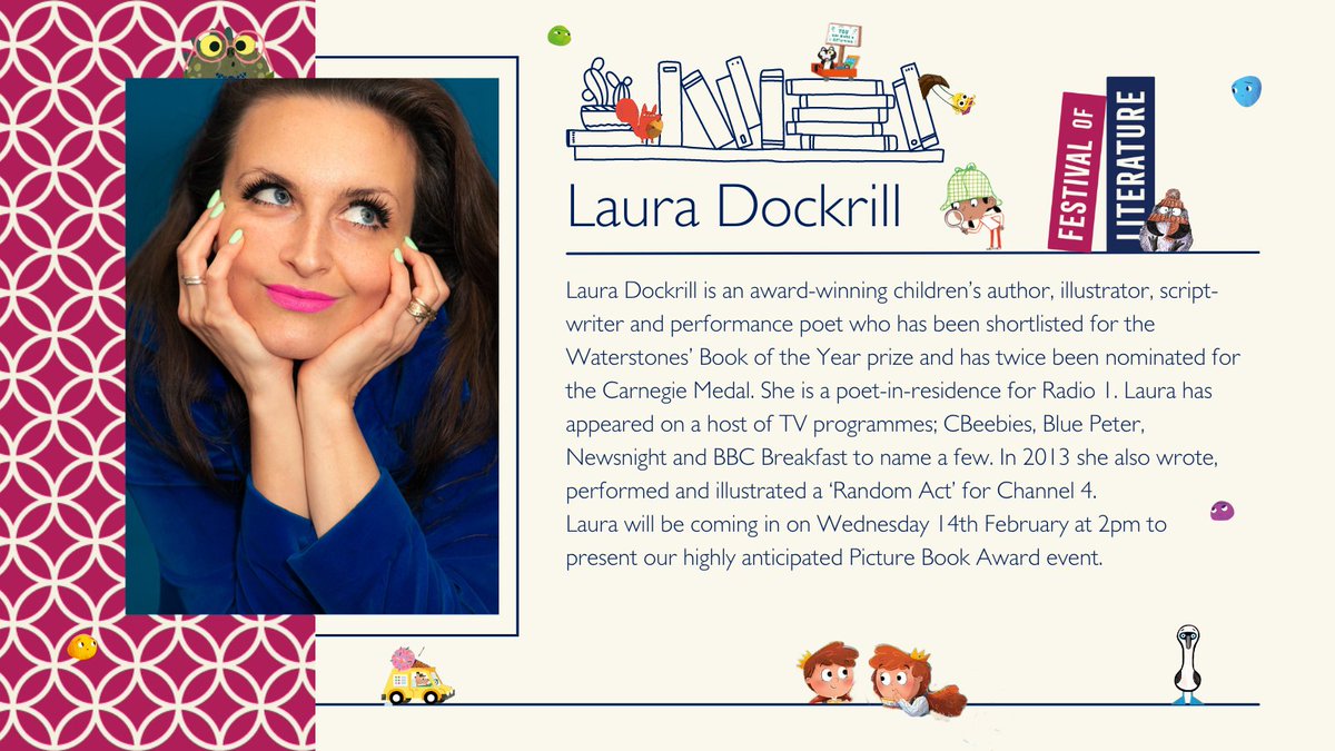 BSCLibraries's tweet photo. Just one week left to vote for the favourite from our Picture Book Award 2024 shortlist.
We're thrilled to be joined by children's author, illustrator, script-writer, and performance poet, @LauraDockrill, on Wednesday 14 February to present our ceremony and announce the winner! https://t.co/EKtPdvcsUH