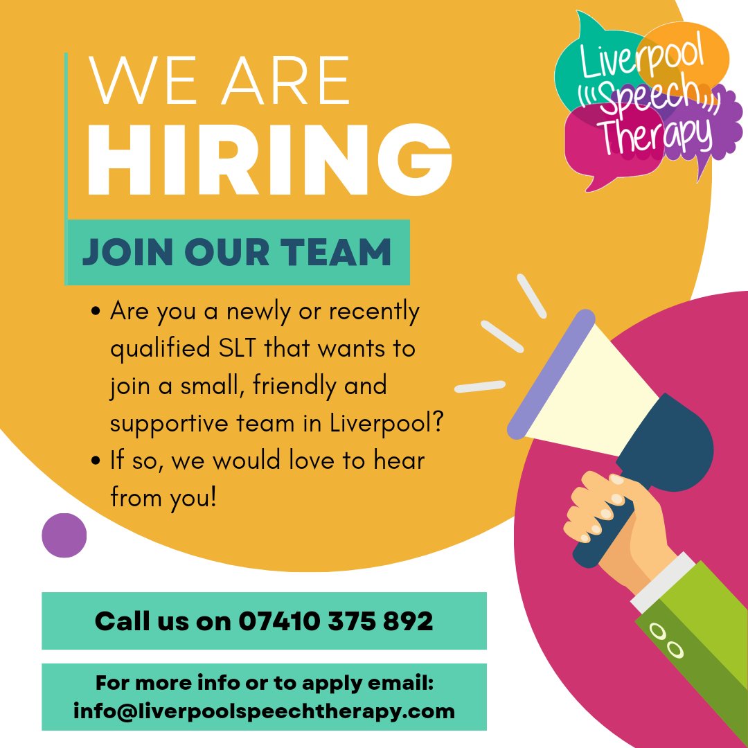 ‼️2 x Band 5 Paediatric SLT vacancies available. Would you like to join a wonderfully warm, friendly and supportive team in Liverpool as part of our mainstream schools service? ☎️If so, please get in touch. We would LOVE to hear from you! Please share @NAPLIC @RCSLTLearn 🙏