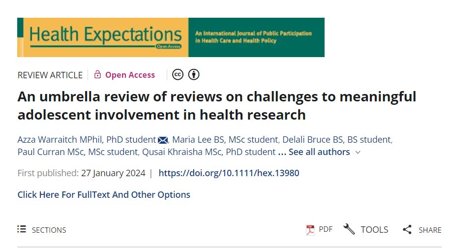 Only 1% of research on child and adolescent health involves young people - why? This review article synthesises the many barriers to youth involvement in health research and may be useful for you to prepare for challenges in your own involved research. tinyurl.com/yxn9x3cd