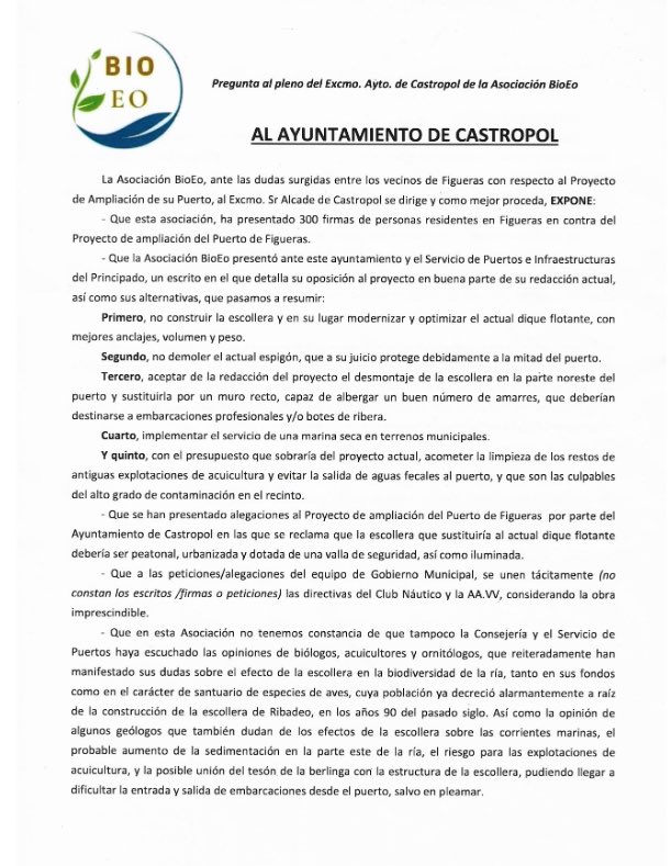 BioEo2023's tweet photo. Nota informativa sobre pregunta/moción registrada en el Ayuntamiento Castropol en la que pedimos al pleno que inste al Principado la toma en consideración de las diversas posturas existentes esobre el proyecto de ampliación del Puertoantes de postura definitiva

#MuroNoFiguerasSi https://t.co/XuHvCqvHL4