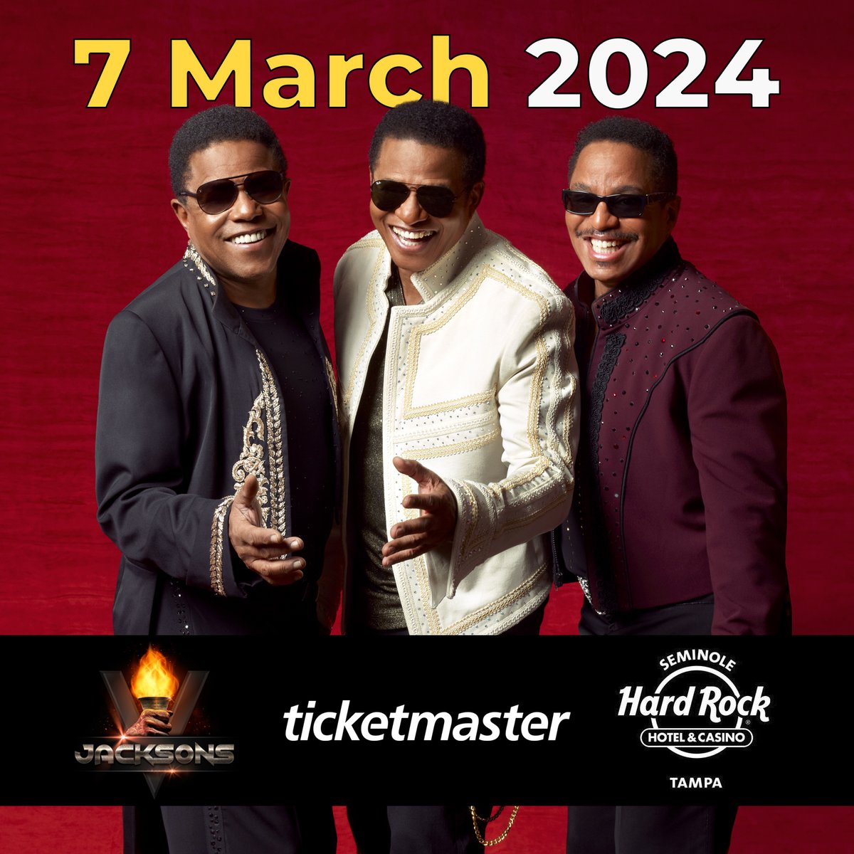 Get ready to groove and party with the @Jacksons at Seminole Hard Rock Hotel & Casino Tampa on March 7th as we bring the ultimate Jacksons Party to town! ticketmaster.com/the-jacksons-t…