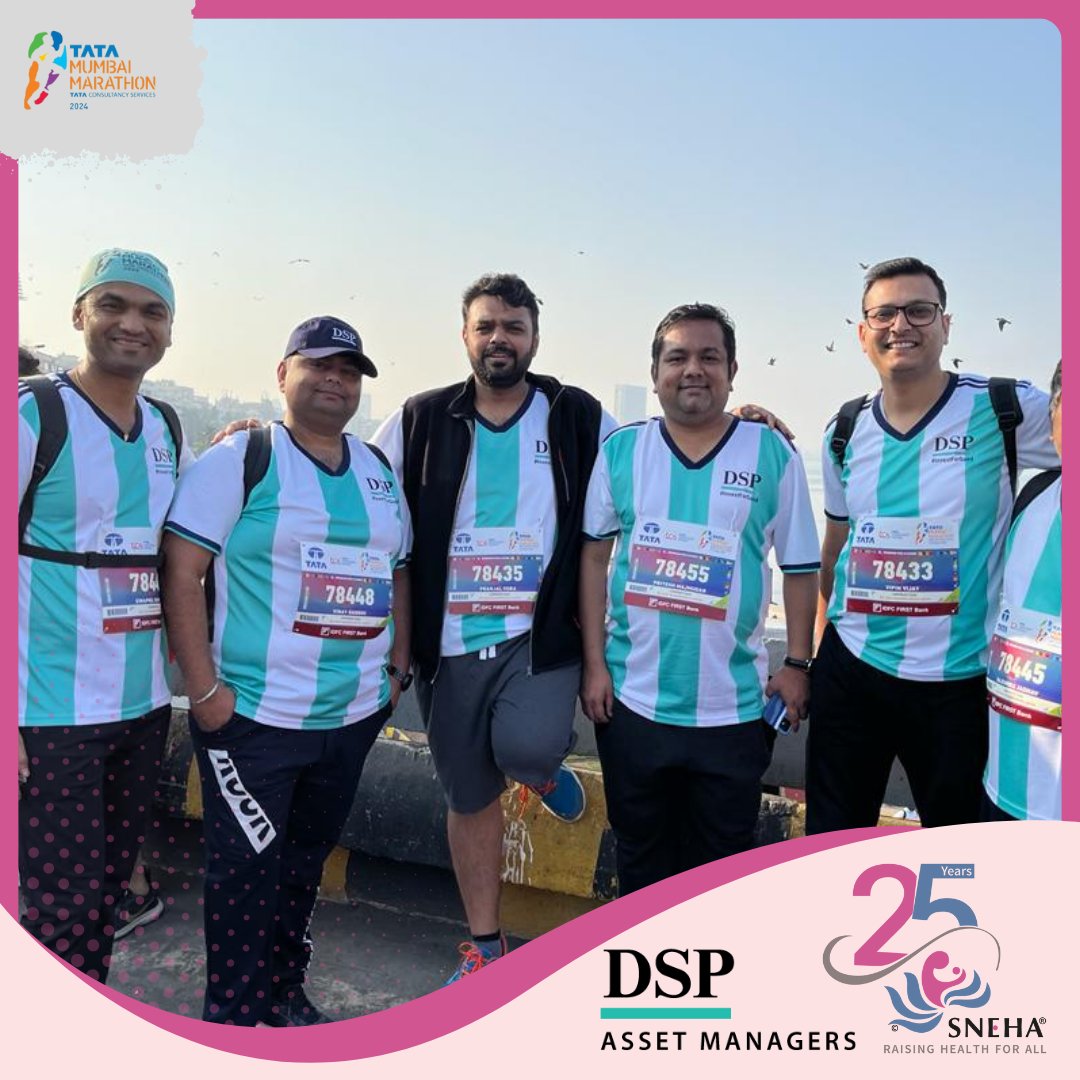 SNEHAmumbai's tweet photo. A Huge Thank You to the Incredible Runners of @dspmf ! Your unwavering dedication at the Tata Mumbai Marathon #TMM24 for #RaisingHealthForAll with SNEHA has left us truly inspired. #ChampionsForChange #ThankYou #DSPMutualFund #RunforSNEHA #NGO #Marathon2024 #Grateful #Mumbai https://t.co/coykLnmt2J