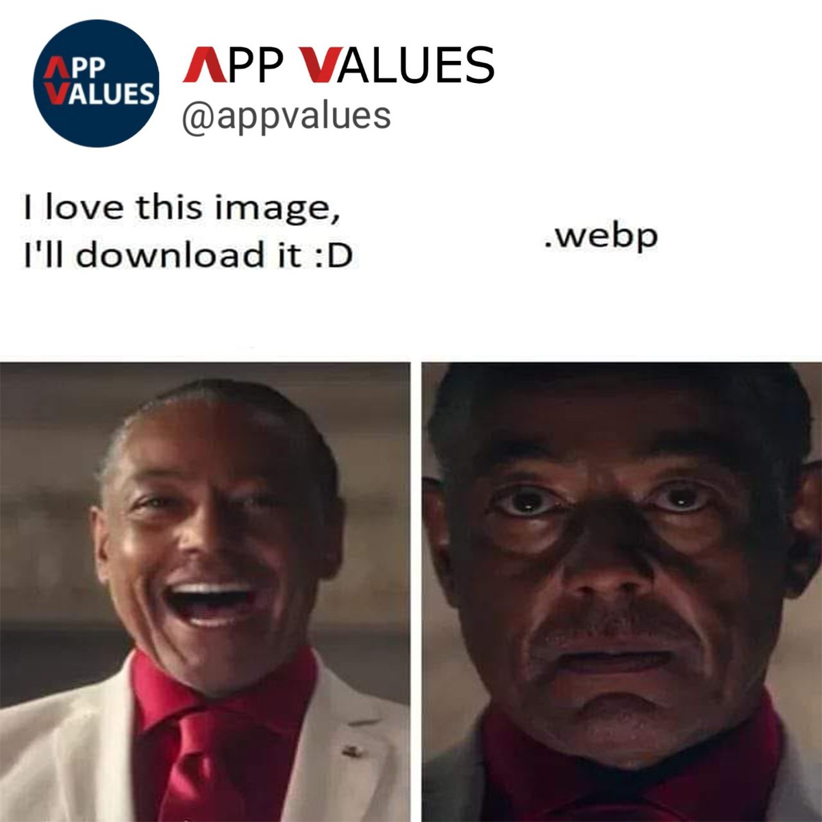 App_values's tweet photo. Hell is waiting for the person who invented .webp format

#html #programming #app_values #programmer #programmers 
#css #fullstackdeveloper #fullstack 
#tech #techmemes #memes #cybersecurity #dataanalytics #andrioddevelopment #apps #project 
#btech #degree #finalyearproject https://t.co/kKGDNkTVJF