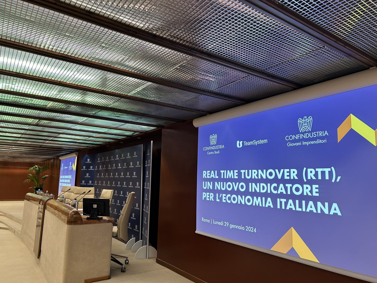 GIConfindustria's tweet photo. Inizia #scenarioimprese2024, un incontro organizzato con #TeamSystem e Centro Studi @Confindustria per presentare il nuovo indicatore Real Time Turnover (RTT) e riflettere sull’evoluzione dell’economia italiana.
🔵 Scopri il programma e segui la diretta: https://t.co/CjB1kyidIL https://t.co/riHfRRg1e6