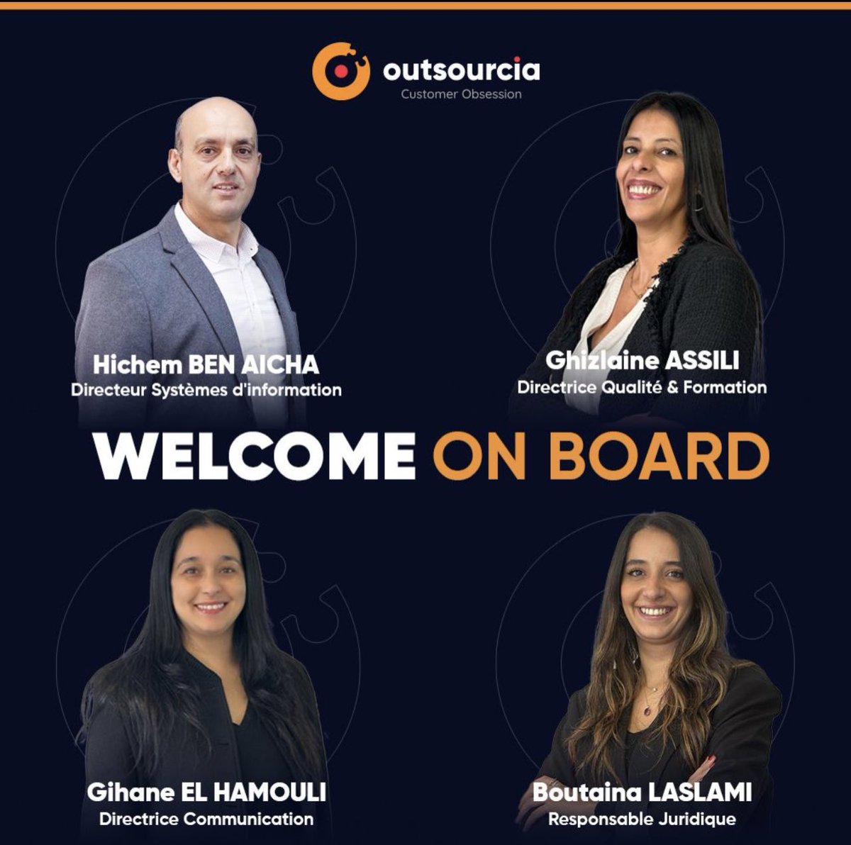 J'ai le plaisir de vous annoncer le renforcement de notre équipe de direction chez Outsourcia avec l'arrivée de quatre professionnels de talent