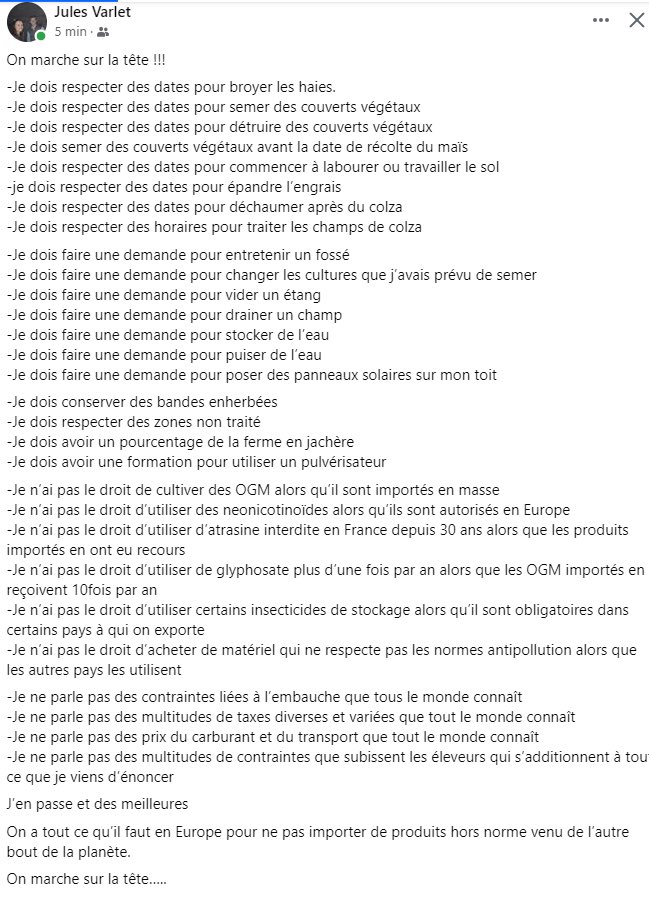 Pour les naïfs et ignares comme moi qui pensaient que les agriculteurs pouvaient faire ce qu’ils voulaient sur leurs terres et leurs champs ,il faut absolument lire ceci!Des règles,des interdictions,des obligations,des normes à n’en plus finir #AgriculteursEnColere #agriculteurs