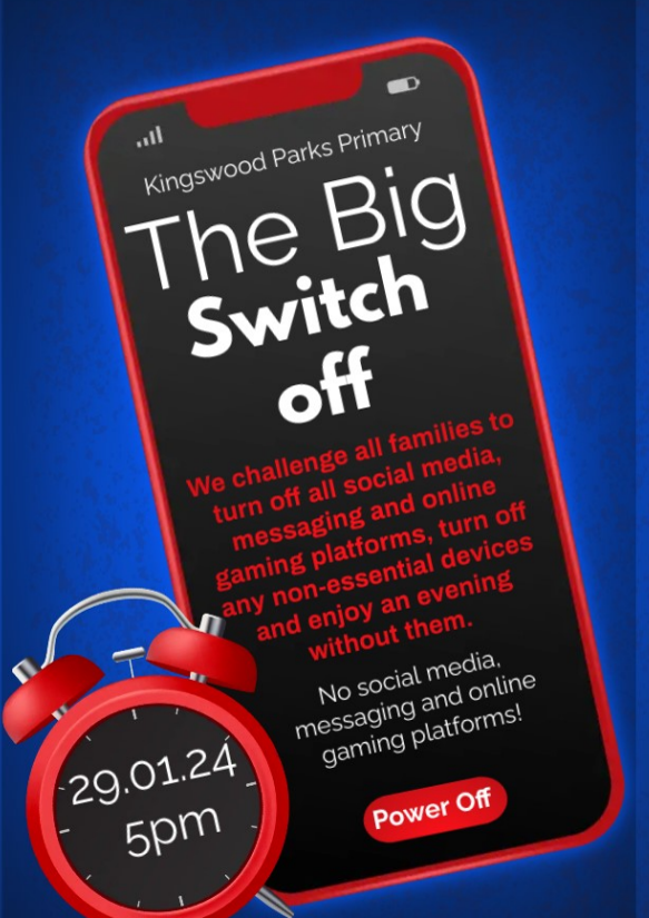 KingswoodParksP's tweet photo. A big thank you in advance to all families joining in with the BIG SWITCH OFF tonight. Through community collaboration, we can reduce the peer pressure and FOMO our children experience in the online world. #BIGSWITCHOFF @HumberEdTrust @KingswoodParksP @Hullccnews https://t.co/sJhjtAdwiG