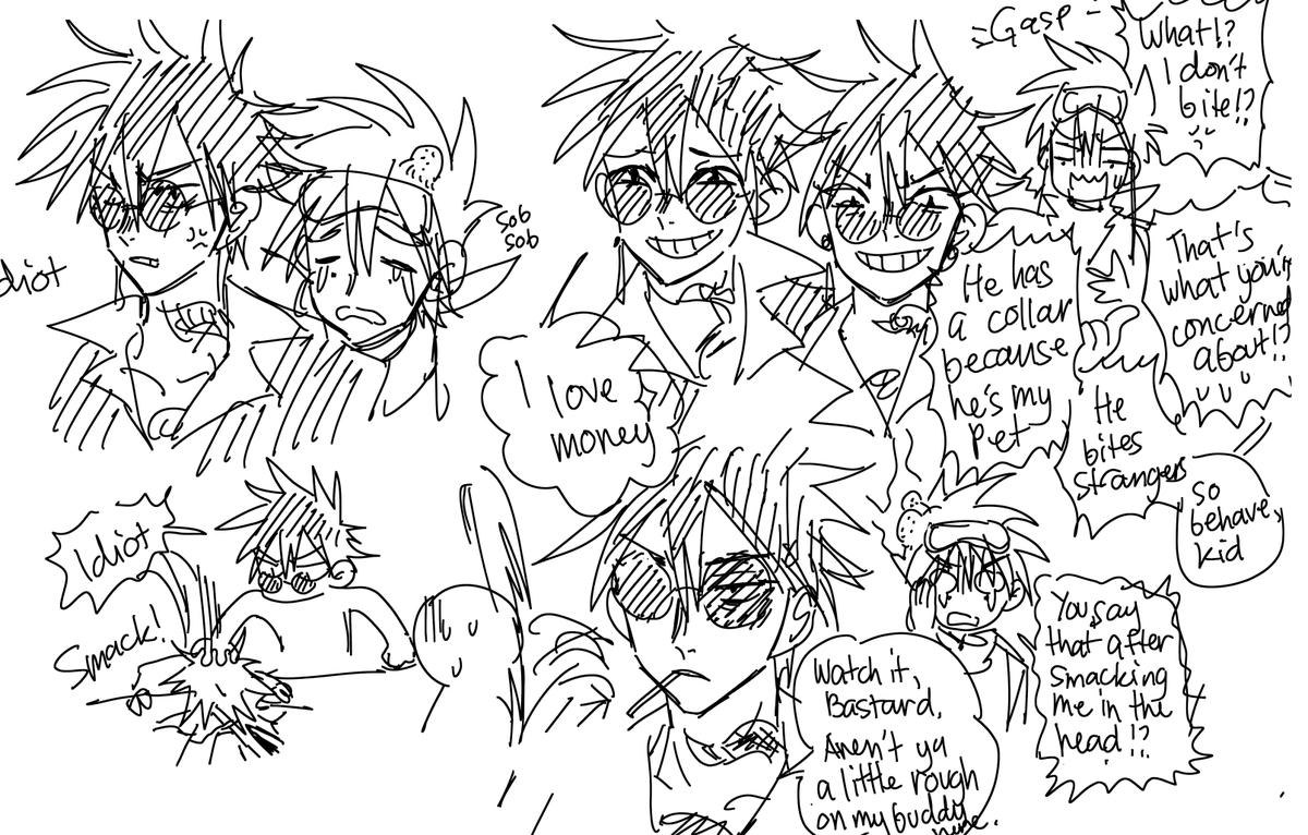 I realized that my fave combination for duo OCs is the shit-talking, lawless, chain-smoker (who loves money yet is perpetually broke)  and the gullible, easily riled-up character with hidden OP abilities (who also lived most of childhood being pampered). 😂