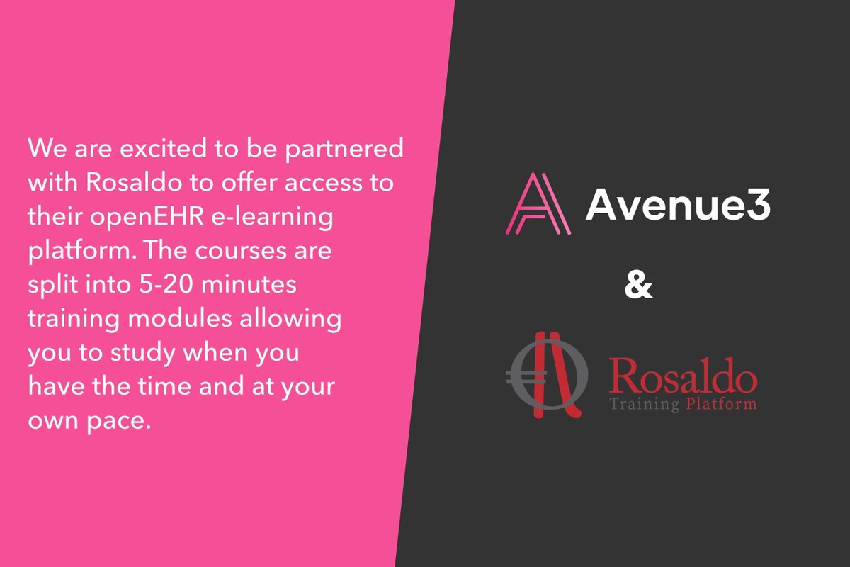 We're excited to announce our partnership with fellow openEHR advocates, Rosaldo. 🤝

This new partnership enables us to provide <a href="/openEHR/">openEHR</a> accredited e-learning opportunities to the UK market using the Rosaldo training platform.

Get in touch to find out how to get started!