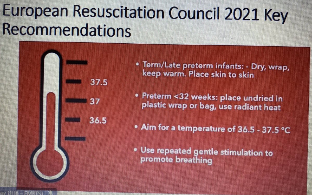 Newborn Babies get cold fast 🥶 
- evaporation of amniotic fluid from skin
- conductive loss from cold surfaces
- convection from breezy rooms / ambulances
- radiation from skin

EVERY 1’C drop increases mortality by 28% 

#PRU #PHEM #CPD