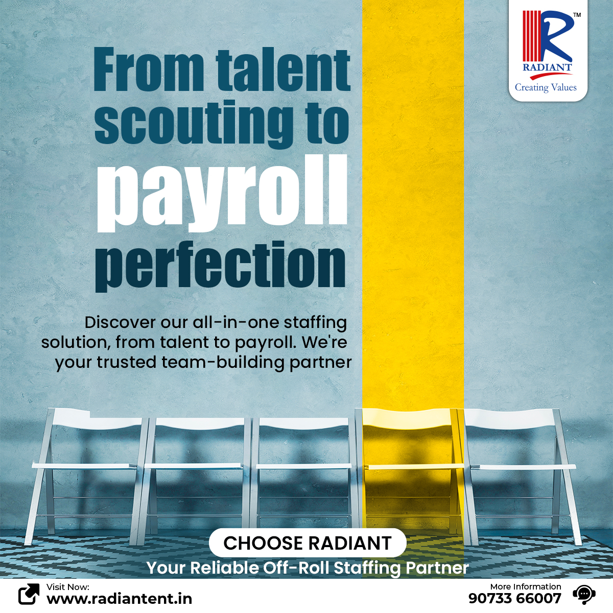 Optimize your hiring and payroll tasks with Radiant. We offer seamless services, from talent acquisition to precise payroll execution. 

Visit Us: radiantent.in
Call Us: 9073366007
.
.
.
#PayrollEfficiency #TalentAcquisition #SeamlessServices #StaffingSolutions