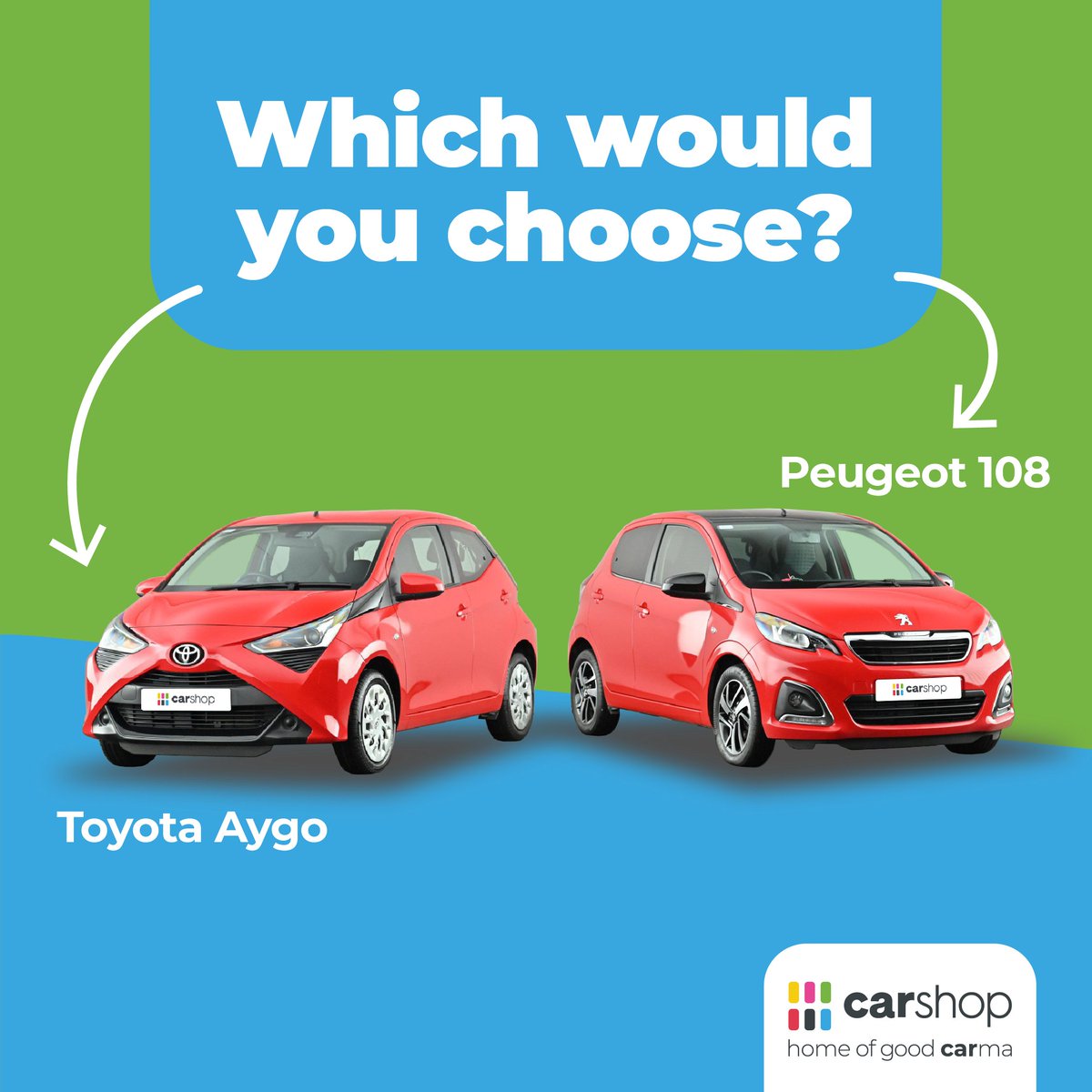 Left or right - which would you pick? 🚗👀

#CarShop #thisorthat #ToyotaAygo #Peugeot108