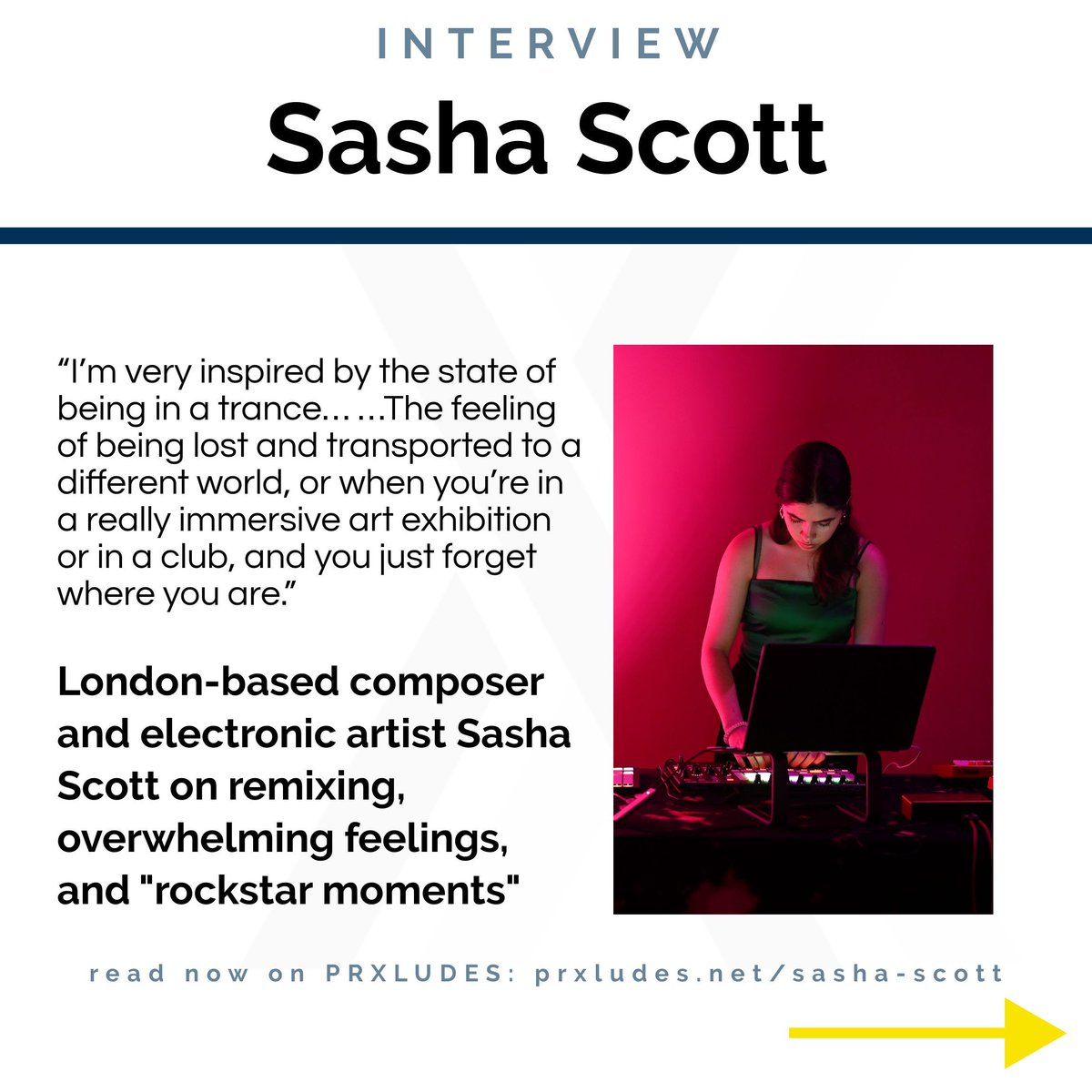 PRXLUDES (@prxludes) on Twitter photo This month on PRXLUDES - British composer and electronic artist Sasha Scott speaks about remixing, overwhelming feelings, and creating "rockstar moments" - read now on PRXLUDES:
buff.ly/3Sy5QKm
<a href="/lsocomposers/">LSO Composer Schemes</a> <a href="/BBCSO/">BBC Symphony Orchestra & Chorus</a> <a href="/her_ensemble/">Her Ensemble</a> <a href="/seanstshibe/">Sean Shibe</a> <a href="/wigmore_hall/">Wigmore Hall</a> This month on PRXLUDES - British composer and electronic artist Sasha Scott speaks about remixing, overwhelming feelings, and creating "rockstar moments" - read now on PRXLUDES:
buff.ly/3Sy5QKm
<a href="/lsocomposers/">LSO Composer Schemes</a> <a href="/BBCSO/">BBC Symphony Orchestra & Chorus</a> <a href="/her_ensemble/">Her Ensemble</a> <a href="/seanstshibe/">Sean Shibe</a> <a href="/wigmore_hall/">Wigmore Hall</a>