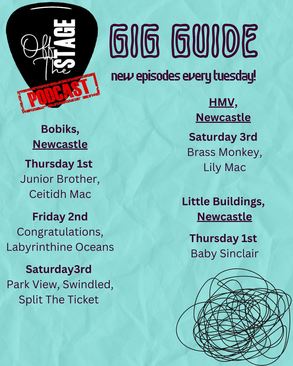 Off The Stage Gig Guide! - 2/3 #Newcastle Which act are you wanting to see? @bobiksncl @hmvnewcastle @LttleBuildings #Gigguide #podcast #music #livemusic #talk #events #northeast #musician #band #gig #vibe #nightout #goodvibes #vibes #tour #Newcastle