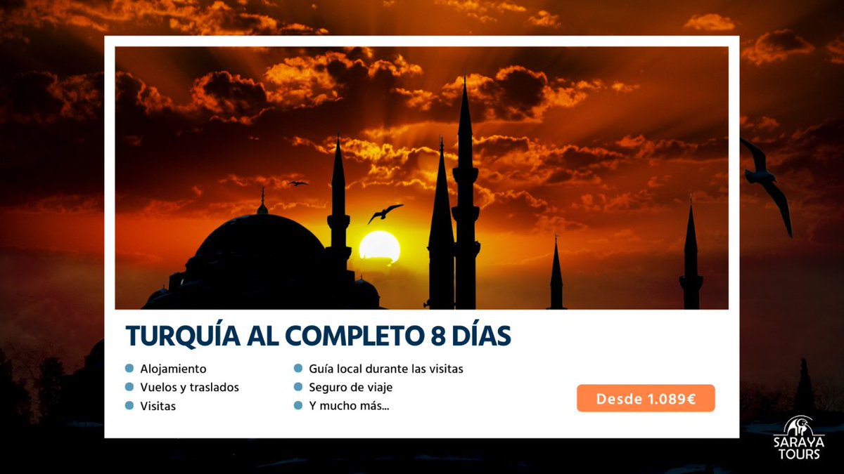 🌍 ¡Descubre #Turquía en su máxima expresión con nuestro tour completo de 8 días! 

Estambul, Capadocia, Pamukkale y Esmirna🙌.

Haz clic en el link y descubre el itinerario completo🔗

sarayatours.es/reservar/turqu… 

#sarayatours