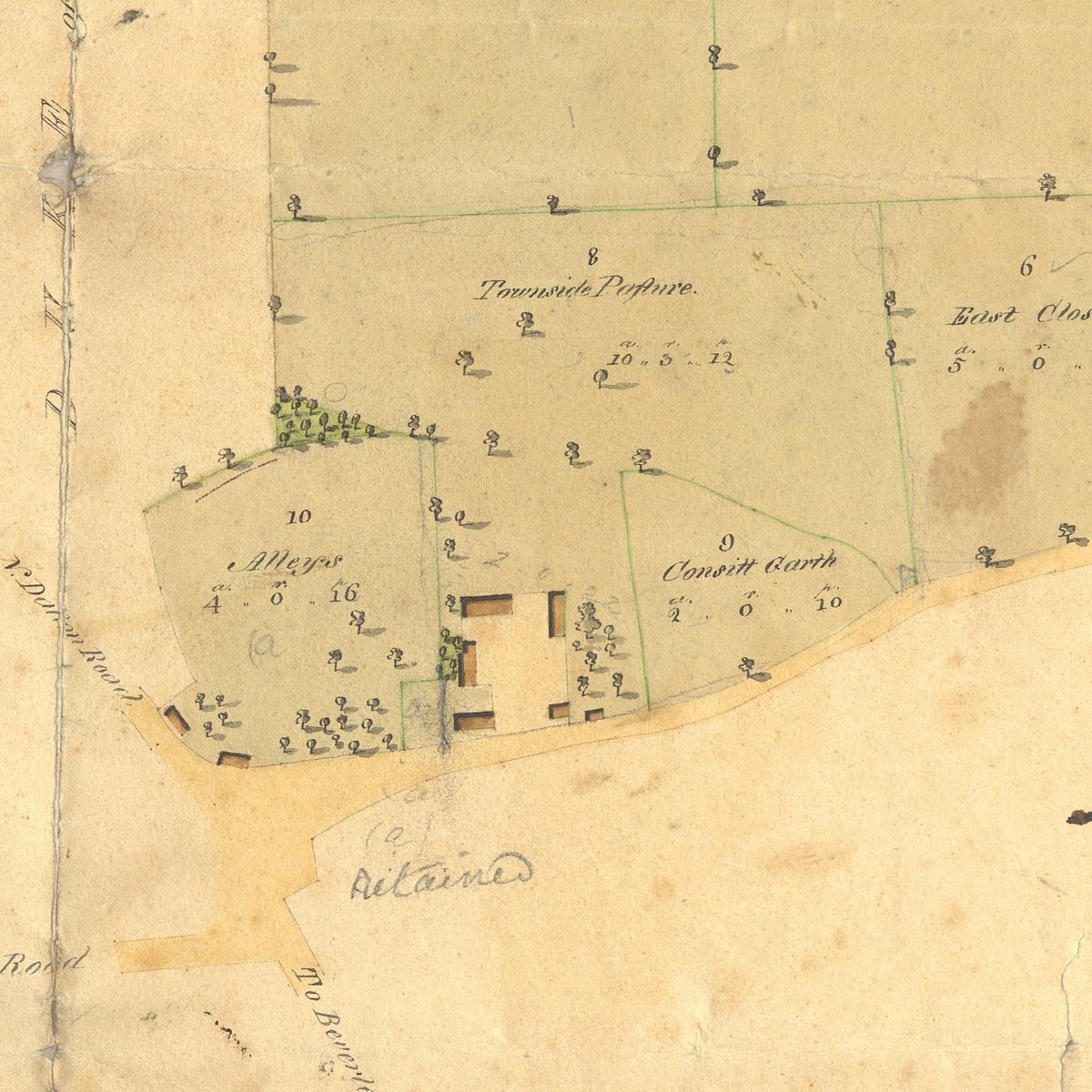 🌳This lovely map illustrates the buildings and landscape belonging to Robert Railton at Middleton on the Wolds. His estate is at the junction of the roads from Beverley  ➡️ North Dalton, and Londesborough ➡️ Driffield.

📜 DDX830/1, map dated 1828, unknown surveyor.

#MapMonday