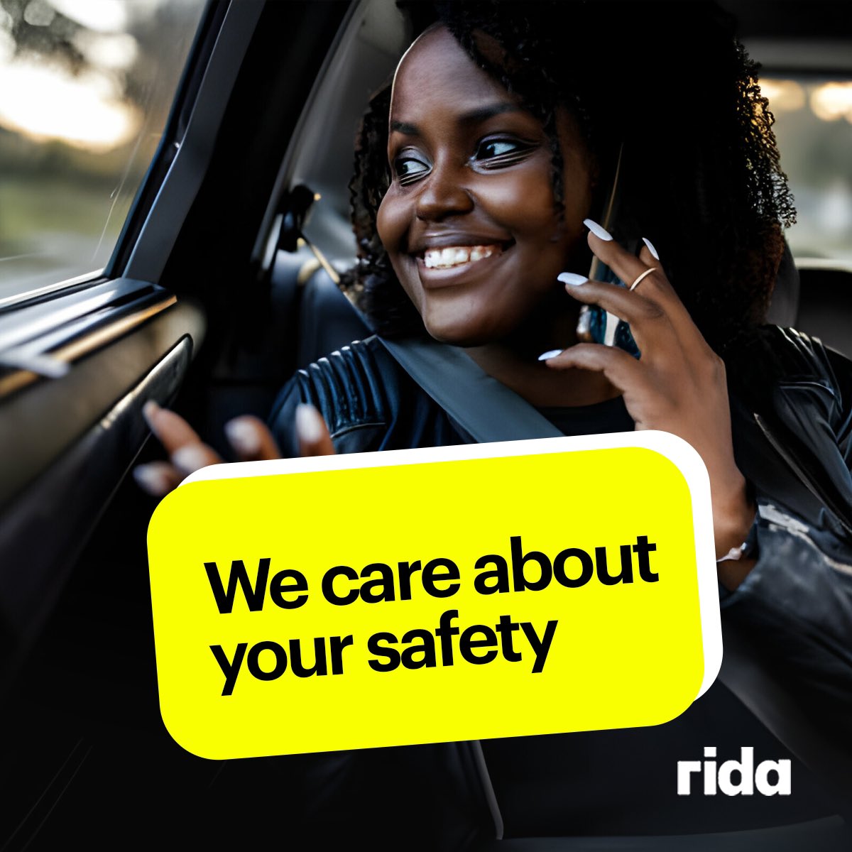 Here are some safety tips for you as you move - check the drivers details properly - Share your location with a friend or family - Check your belongings before leaving your ride Your safety is important to us! Download Rida App in App Store and Google Play 🚙 #RidaApp