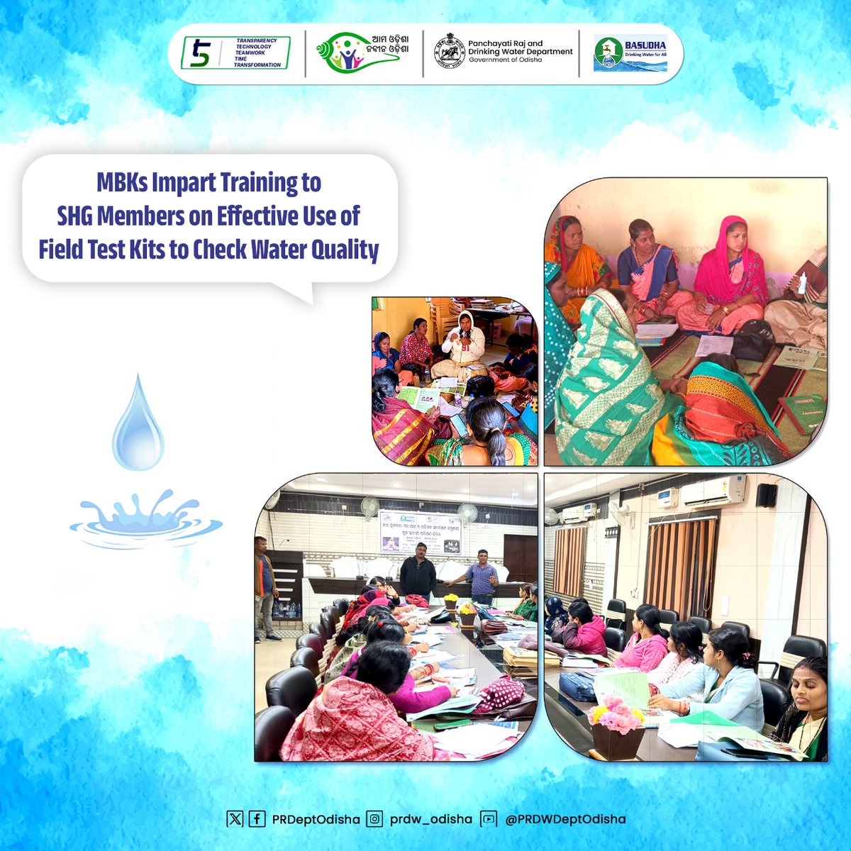 PRDeptOdisha's tweet photo. #MasterBookKeepers &amp; #SHG members in various Gram Panchayats across #Odisha imparted training on the effective use of #FieldTestKits for water quality assessment. This initiative will safeguard &amp; promote the well-being of communities while enhancing public awareness.
#OdishaCares https://t.co/N2vZf3YEVc