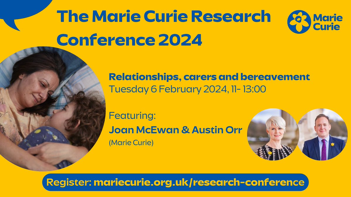 A week to go to @mariecurieuk Research Conference 2024. @merynisle and @amorr86 from our policy team are presenting their work on our School Bereavement Programme which has trained 350+ teachers across NI. Register for Marie Curie Research Conference: tinyurl.com/ntx5p53y