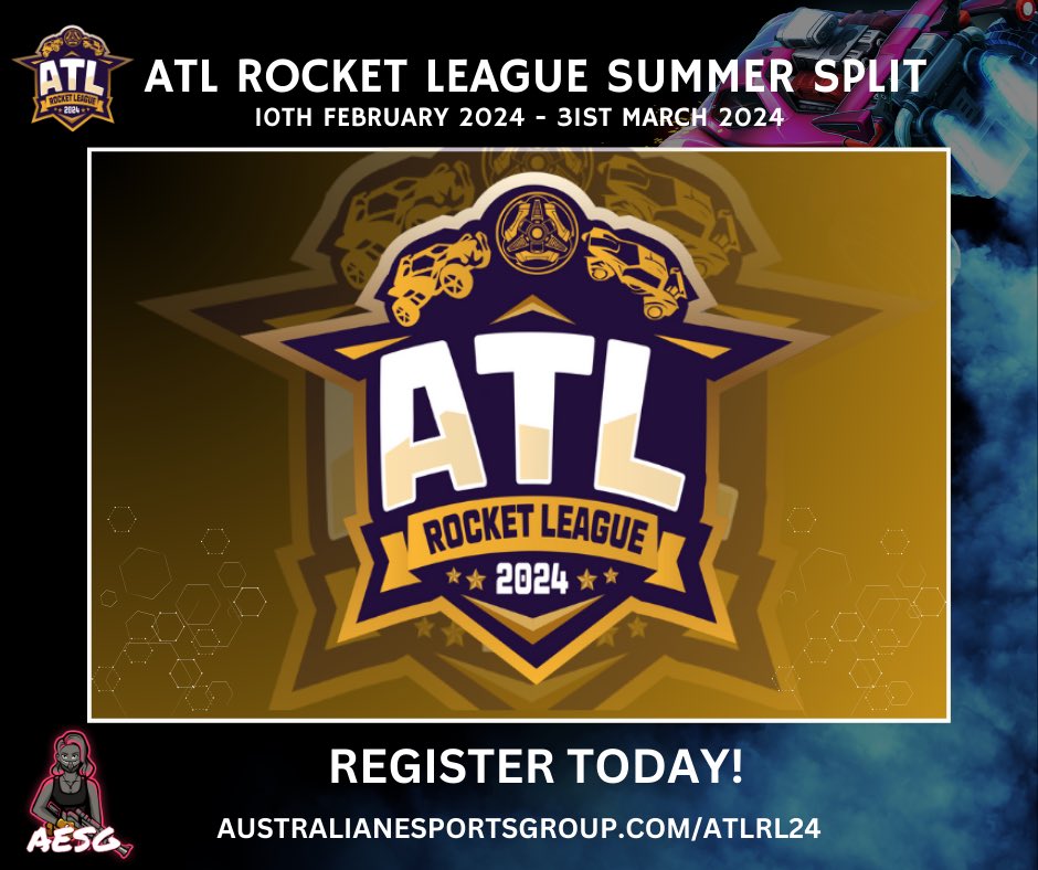 AustralESports's tweet photo. 🚀 The ATLRL24 Summer Split sign-ups are LIVE!
Team up, rocket into action, and get ready for an epic showdown🏆

Learn More: https://t.co/ziB0JbJsw6

#ATLRL24 #RocketLeague #eSports #Gaming #AustralianESportsGroup #competition #team #ATLRocketLeague2024 #tournament https://t.co/LeERVEWR5R