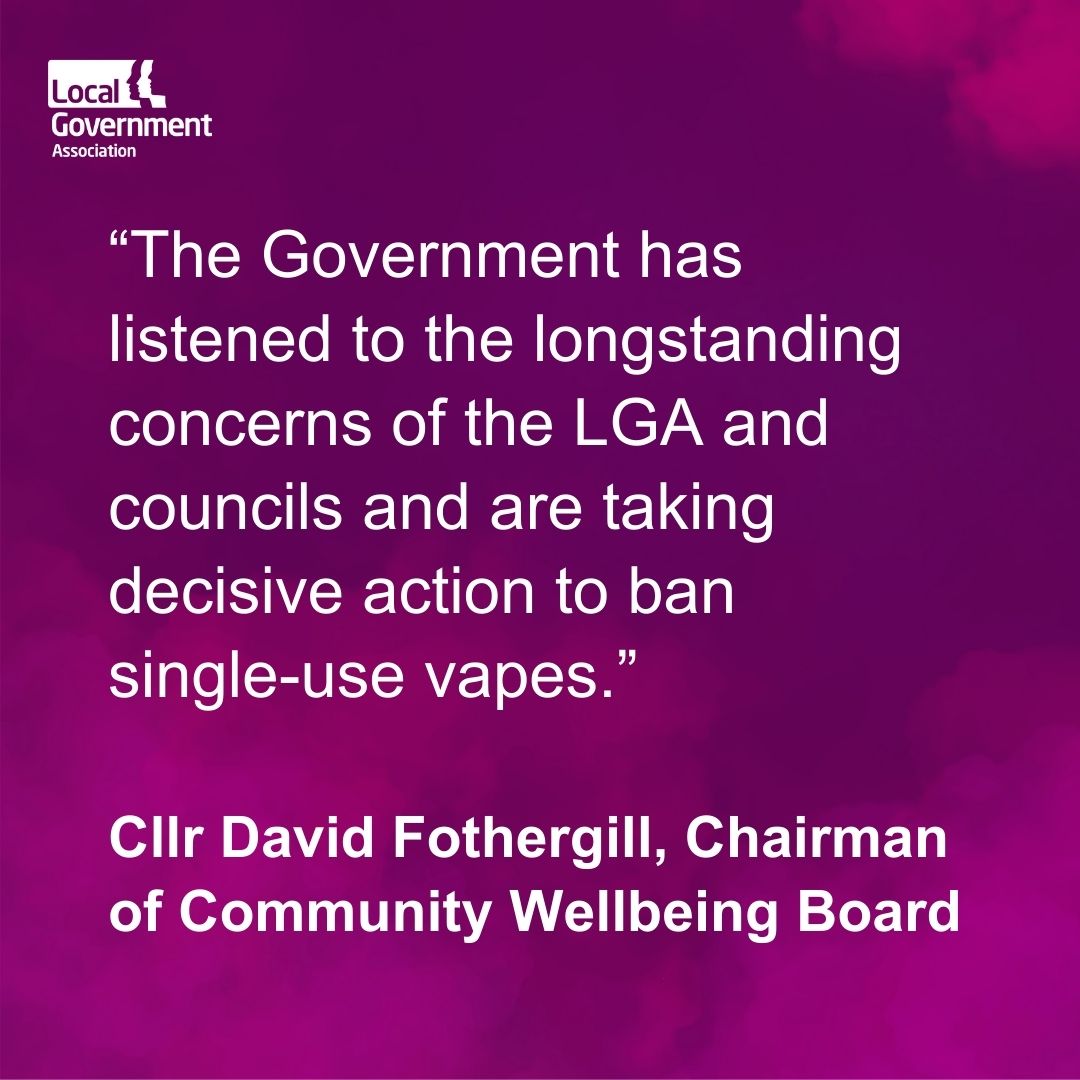 'Disposable vapes are inherently unsustainable products, meaning an outright ban remains the most effective solution to this problem.' You can read more about the @DHSCgovuk's announcement and see @DJAFothergill's quote in full here 👇 gov.uk/government/new…