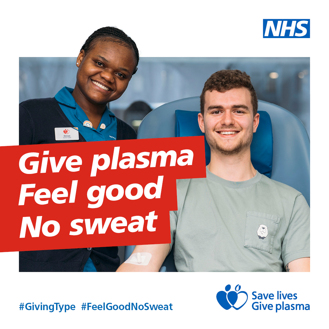 I'm supporting the NHS appeal for a new generation of ‘giving types’ to become regular plasma donors to provide life-saving treatments now & beyond. If you’re 17-35 please click below & find out more bit.ly/LewishamPlasma @Givebloodnhs #GiveBloodNHS #GivingType #FeelGoodNoSweat