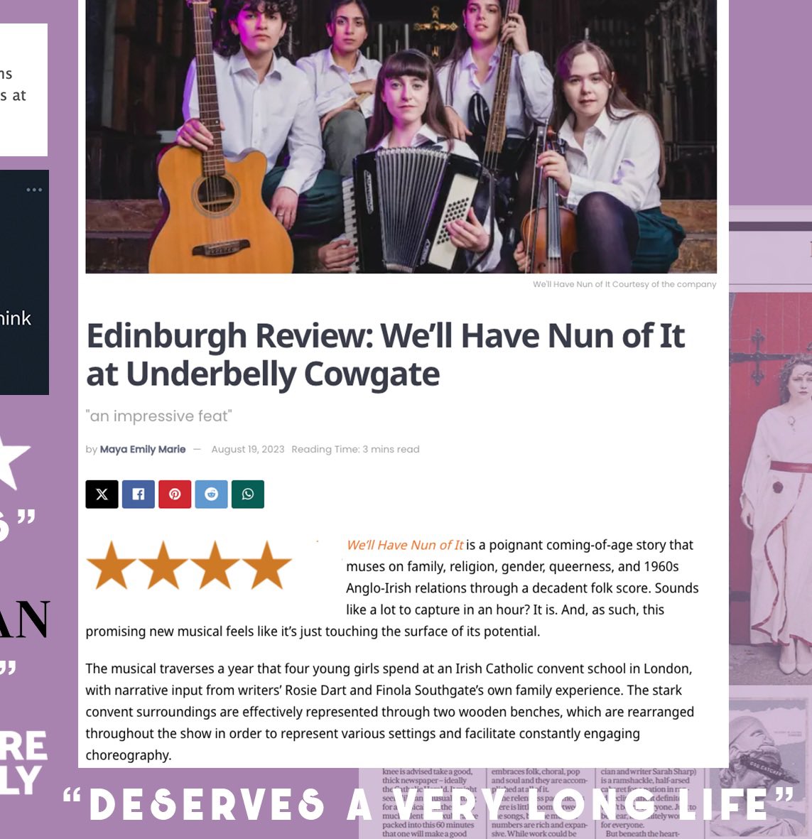 ‘Energetic and inventive’ + ‘One of the greatest productions I have ever seen’ + ‘Derry Girls meets Spring Awakening in this absolute triumph of a new musical.’ 🌟🌟🌟🌟🌟

Make sure to find out for yourself! 
📍22nd February - 10th March <a href="/TheOtherPalace/">The Other Palace</a>