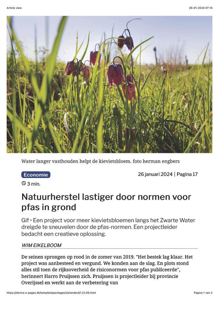 HarroPruijssen's tweet photo. In Trouw beschrijft @boomeik hoe ik als projectleider van @ProvOverijssel een oplossing mocht bedenken voor het #nat2000 project Uiterwaarden Zwarte Water en Vecht.
Door de Pfas normen dreigde het natuurproject niet uitgevoerd te kunnen worden. https://t.co/KKC5TbOf2g