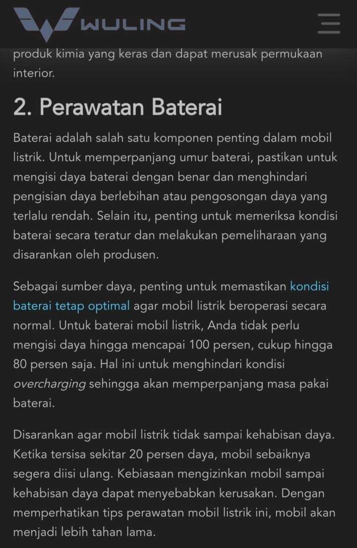 Utk perawatan, EV lebih simple. Paling cooling system nya di jaga kebersihan nya.
Charging battery dijaga antara 20-80% biar awet.
Listrik utk charging ideal nya diatas 5500VA.