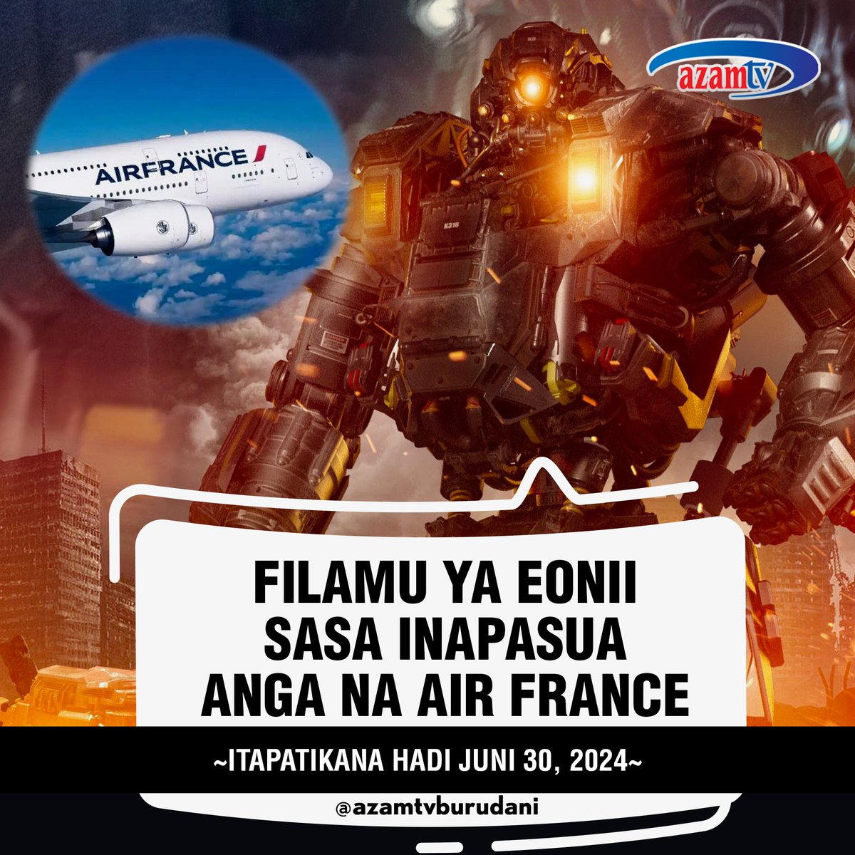 azamtvtz's tweet photo. Habari njema kwa wasafiri wanaotumia Shirika la Ndege la AIR FRANCE, ambapo ile filamu ya mapinduzi ya sanaa nchini, #Eonii sasa inapatikana kwenye ndege za shirika hilo na itaoneshwa hadi Juni 30 mwaka huu.
Huna haja kuhangaika ni filamu gani itakukata kiu yako ya burudani na kukupoza na uchovu wa usafiri angani, tafuta filamu yako pendwa ya kwanza ya kisayansi Tanzania inayotoa mweleko wa sanaa inapopaswa kwenda.
Hongera kwa Azam Media LTD pamoja na Power Brush Studios kwa hatua kubwa, ambayo imefikiwa na filamu ya EONII tangu kuachiwa kwake rasmi Juni 2023, ikiwa imeshinda tuzo za kimataifa mbili, Tamasha la Nchi za Jahazi (#ZIFF2023) pamoja na Swahili International Film & Awards Festival (#SIFFAAwards2023).
Mbali na tuzo hizo, #EONII2023 pia imeshiriki matamasha mbalimbali ya kimataifa, ikiwemo Tamasha la Kimataifa la Filamu Afrika (#AFRIFF2023) lililofanyika nchini Nigeria.
#EONIITheMovie #TheFutureBeckons #AzamMedia #AzamTV