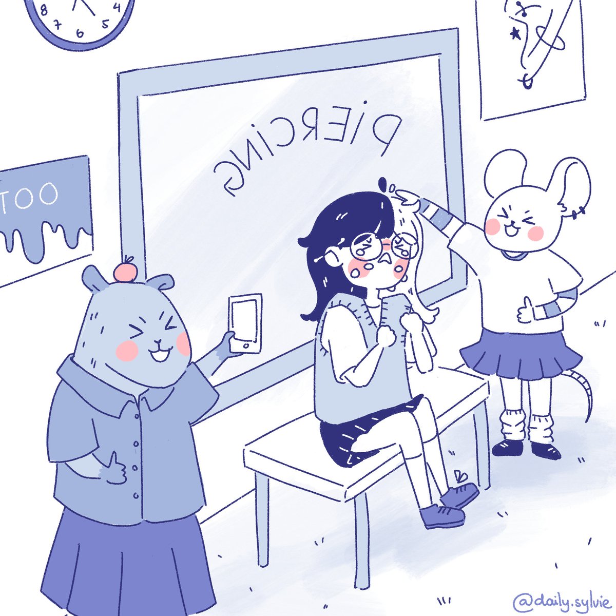 daily__sylvie's tweet photo. #73
I ended my chaotic year with a piercing on my ear which hurts af 🤩 Abbles and Chintxa were there for emotional support so i hope this industrial is going to last long hehe 🤡

#dailysylvie #dailycomic #comics #art #artist #illustration #cartoon https://t.co/Kx54wvuXLi