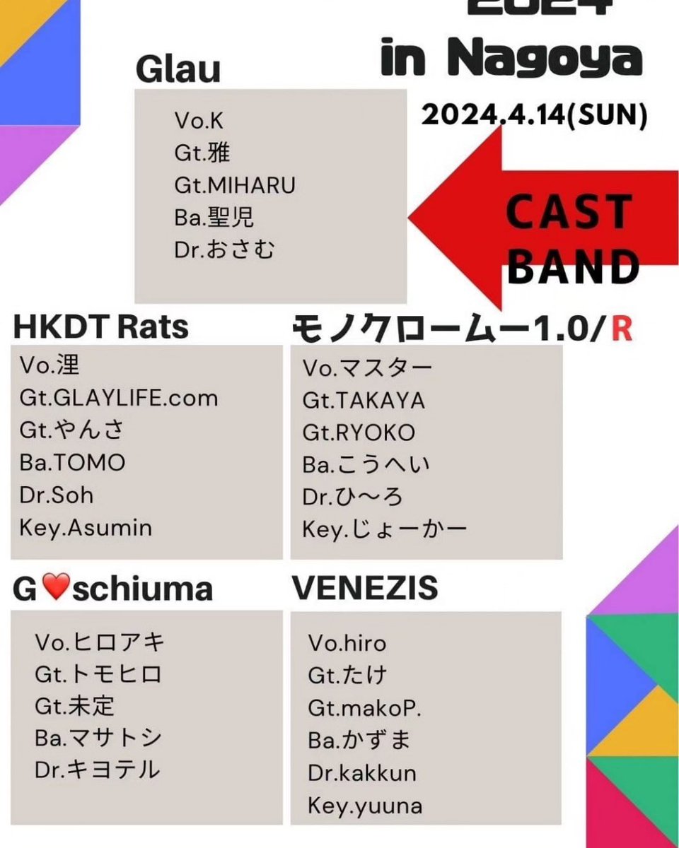 SchiumaM's tweet photo. GLAYコピバンライブ
G summit  2024  in  Nagoya
出演決定しました！
2024年4月14日(日)
OPEN　15時00分
START　15時30分
G·schiuma出演時間
16時20分
チケット2500円＋ドリンク

場所
伏見ライオンシアター
愛知県名古屋市中区栄1丁目22-2
ライオンズ名古屋B1F

是非お越しください！！

#Gサミ https://t.co/hpjgGI3h7u