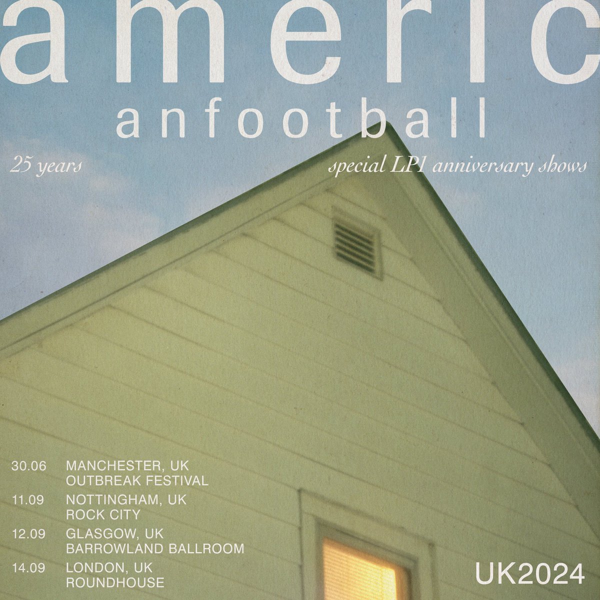 americfootball's tweet photo. We’re thrilled to be going back to the UK this year for a few very very special shows to commemorate the 25th anniversary of LP1! @OutbreakFest passes are available now and tickets for headline shows go on sale Friday 10am. Sign up for the mailing list https://t.co/uP4JobMKtk https://t.co/BtS5WvTb0X