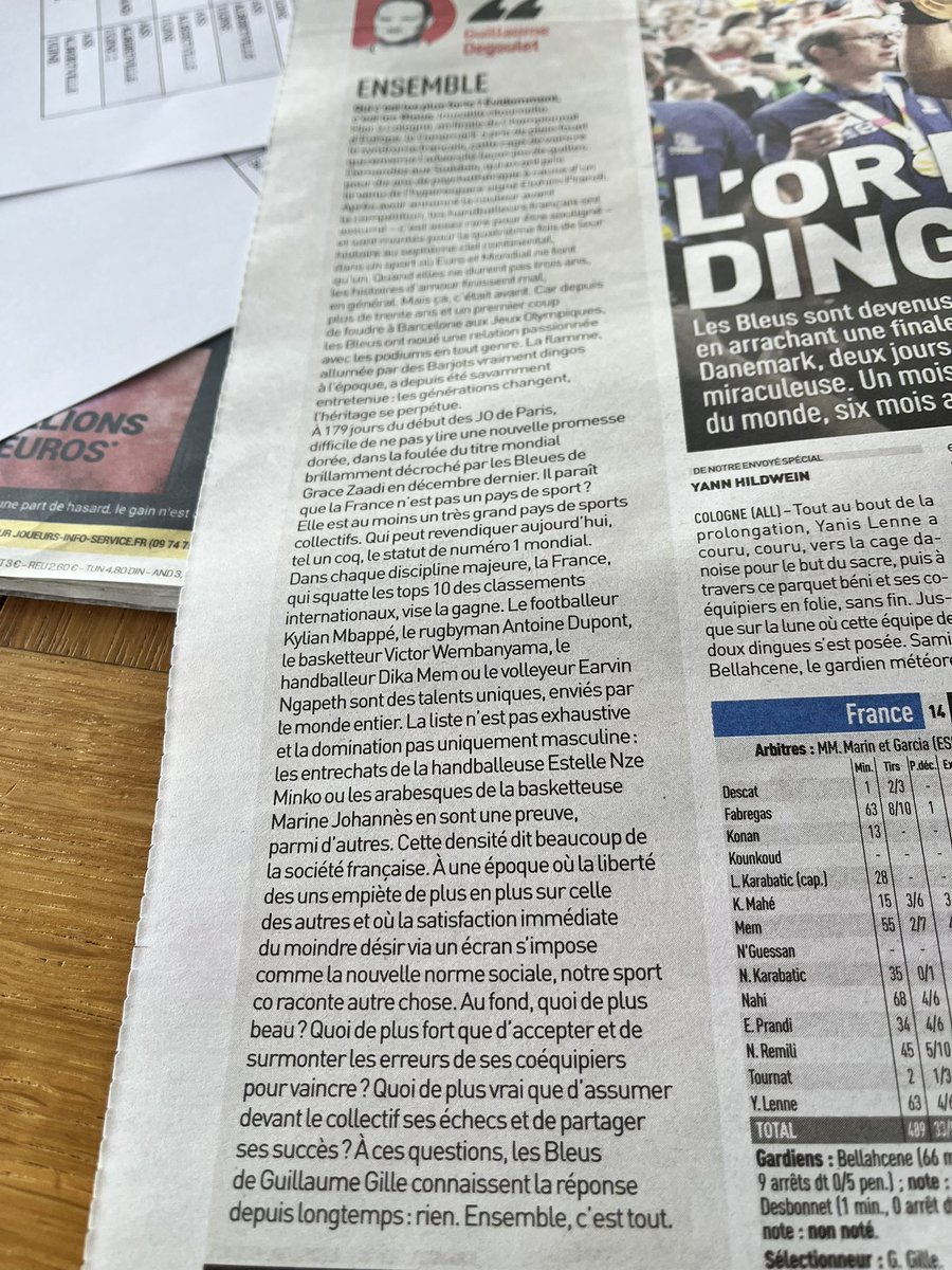 Cher <a href="/GDegoulet/">Guillaume Degoulet</a> donc la GAGNE c’est Mbappé Dupont Wemby Mem et Ngapeth tandis que les filles c’est entrechats et arabesques, des danseuses quoi  ? <a href="/lequipe/">L'Équipe</a> je vous ai connu plus inspiré 😡😡😡