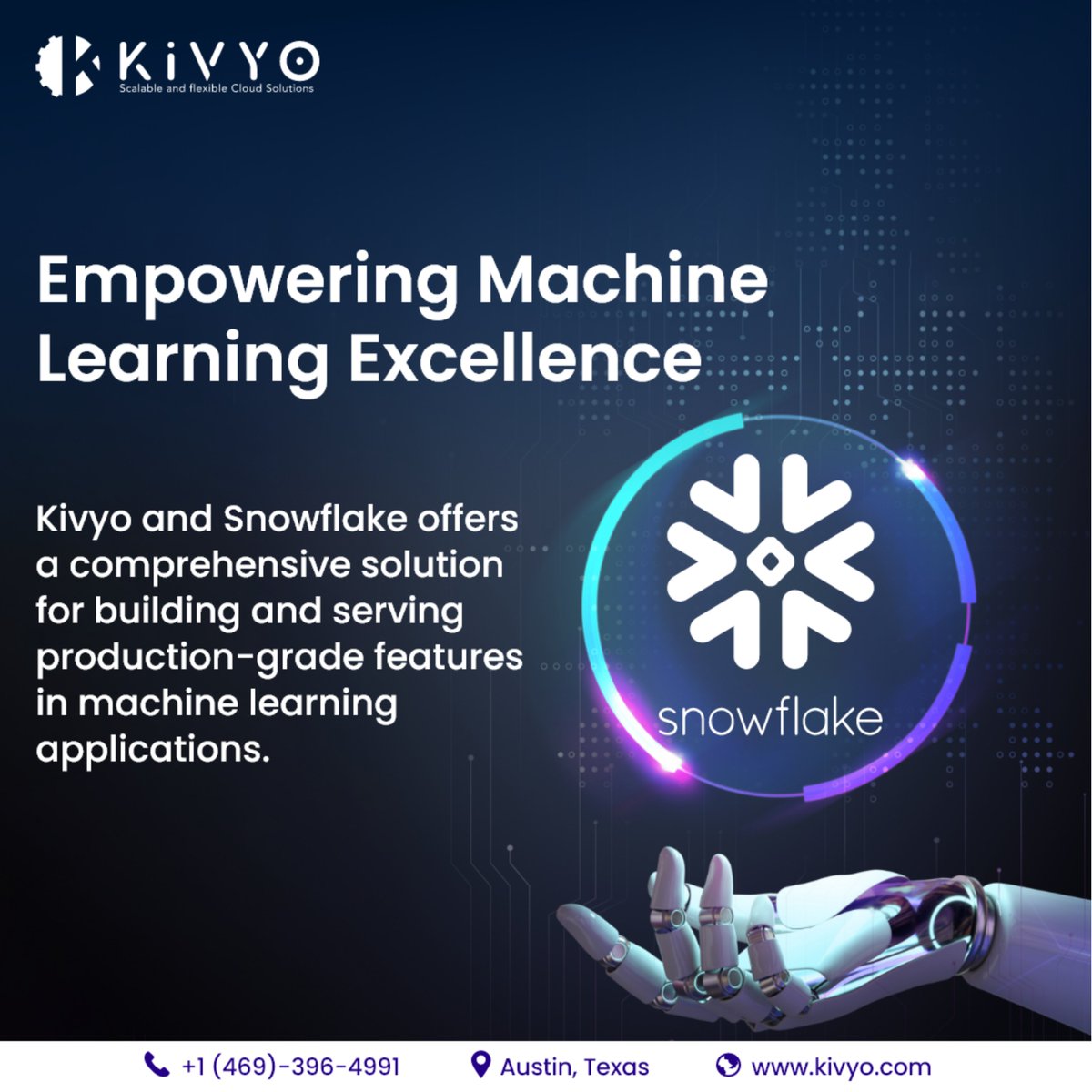 Kivyoinc's tweet photo. Elevate your machine learning projects to new heights with Kivyo's seamless integration services for Snowflake. Effortlessly create and implement production-grade features for your applications.

#KivyoInc #SnowflakeIntegration #MachineLearning #AI #DataManagement #CloudServices https://t.co/LqfskY3Vhj