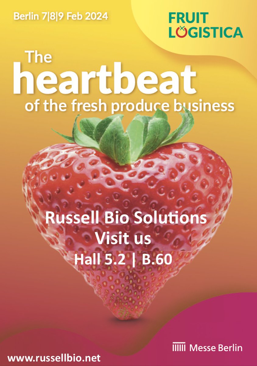 RussellBio's tweet photo. 🌱 Exciting News! 🌱 Join us at Fruit Logistica, Berlin, where Russell Bio Solutions is set to unveil cutting-edge biorational solutions for sustainable agriculture
📅 Date: 7-9 February, 2024 at Hall 5.2, Booth B-60
Discover innovative crop management solutions. https://t.co/YPeio9noEm