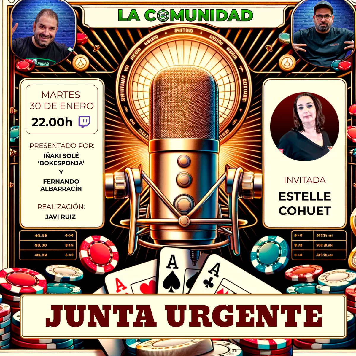 Lacomunidad_pkr's tweet photo. 🆕Martes a las 22:00H estrenamos en el canal de  twitch nuevo programa

📺Junta Urgente
🎙️ Presentan @bokesponja y @albarra1 
🎧 Realiza @JaviCSruiz 
⭐️Invitada @estellecohuet 

Sigue nuestro canal 
https://t.co/DQySZtSSbV

‼️ Ye ye ye chavales, ¡Os esperamos! https://t.co/SONfhasO6A