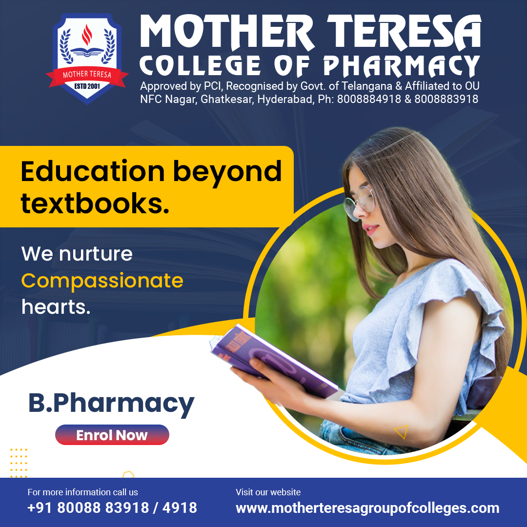 Embrace a transformative journey in B.Pharmacy with us. Enroll now to be part of a community that values holistic education and the power of empathy.🎓💙

motherteresagroupofcolleges.com

#BeyondTextbooks #CompassionateEducation #EnrollNow #BPharmacy #PharmacyEducation