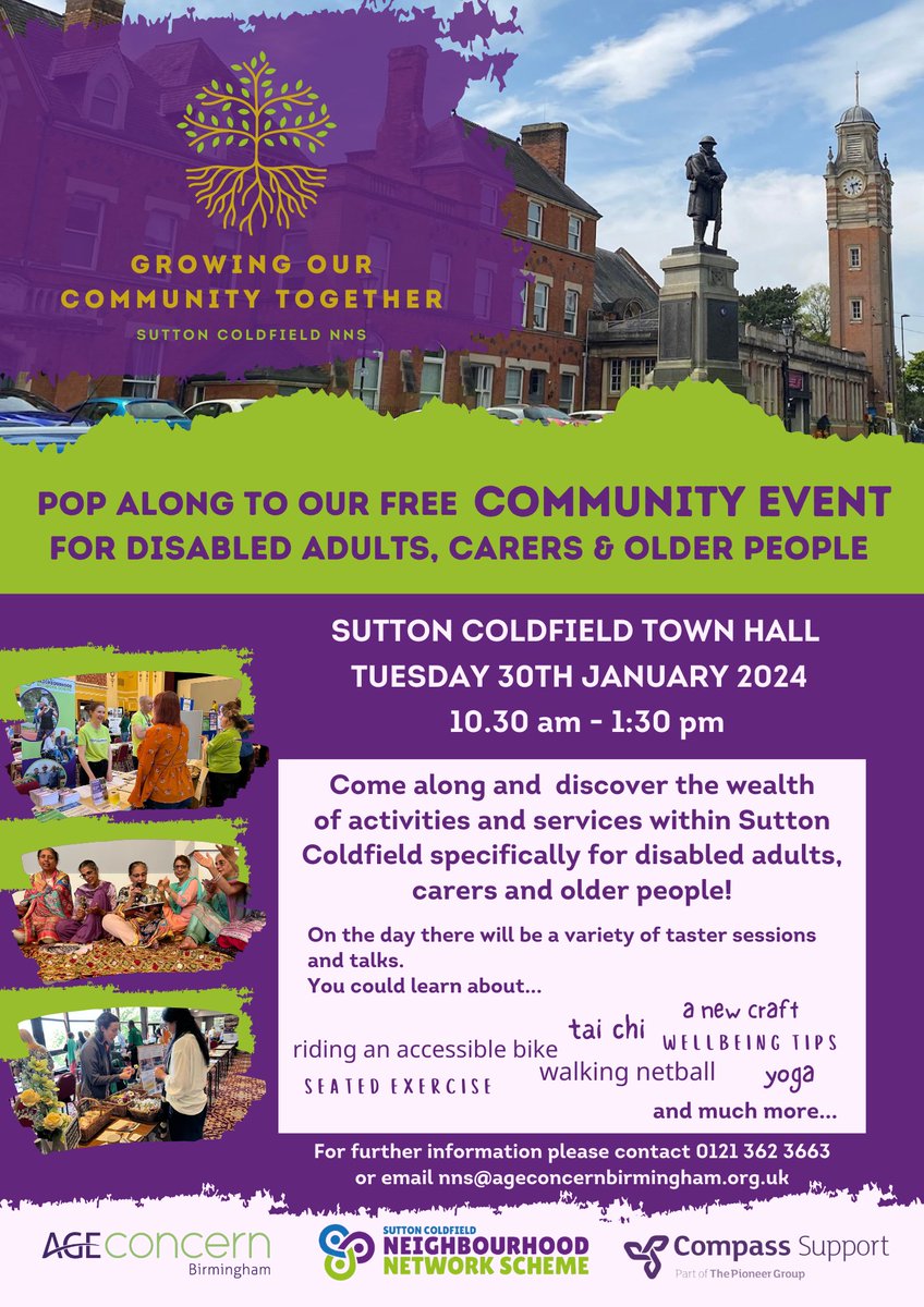 We're looking forward to chatting with people tomorrow at the free Sutton Coldfield NNS Community event at Sutton Coldfield Town Hall 10.30am-1.30pm. Over 50 community groups and organisations will be there providing a great opportunity to find a new group or activity.
