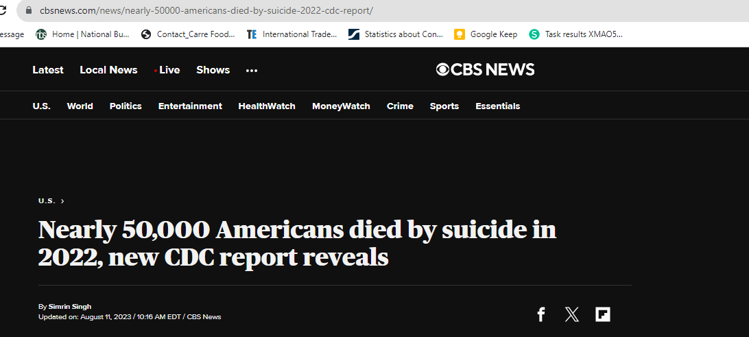 kvQuote's tweet photo. @ranvijaylive About 50000 Americans died by Suicide in 2022. America's population is about 35 crore where as India's population 140 crores!

Ranvijay, be a constructive journalist...#KuchBhi https://t.co/xMyjYgjHES