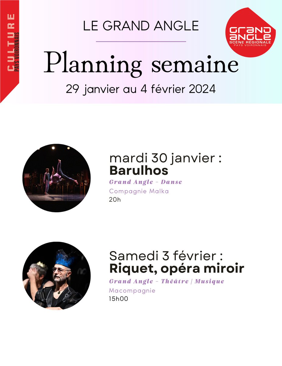 Le Planning de la semaine au Grand Angle avec de la danse et du théâtre ! 🎭