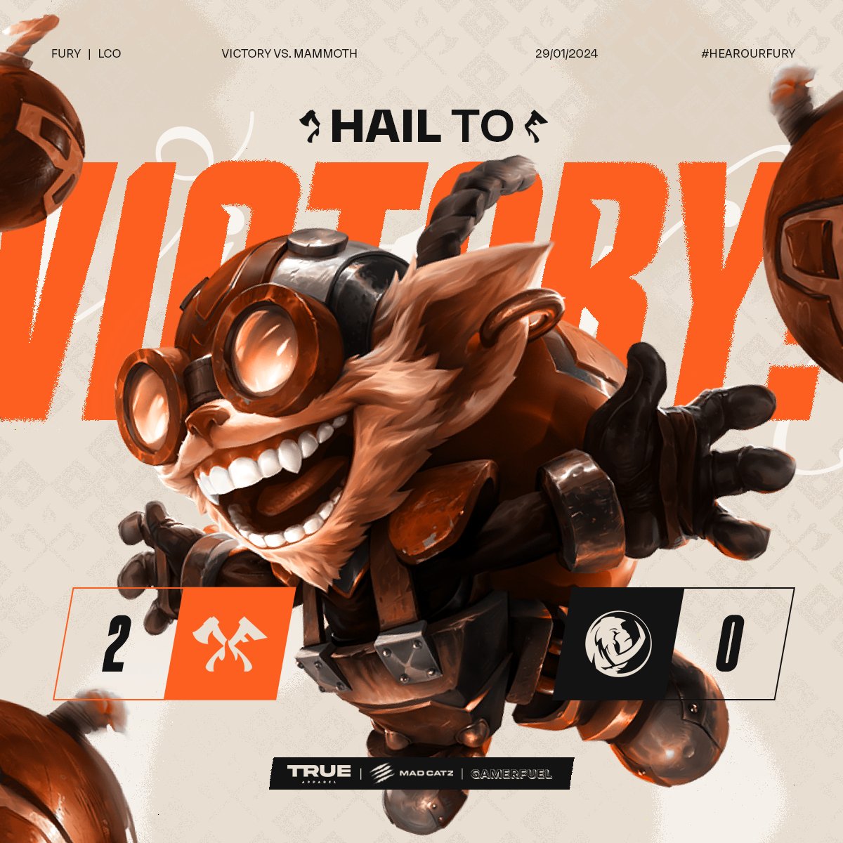 FURY_Global's tweet photo. With a perfectly cooked 2-0, That ends our week 3 match against @MAMMOTH_OCE
#GETFRIED๐ฅ | #FURYLOL | #LCO https://t.co/FYYnpXJ365