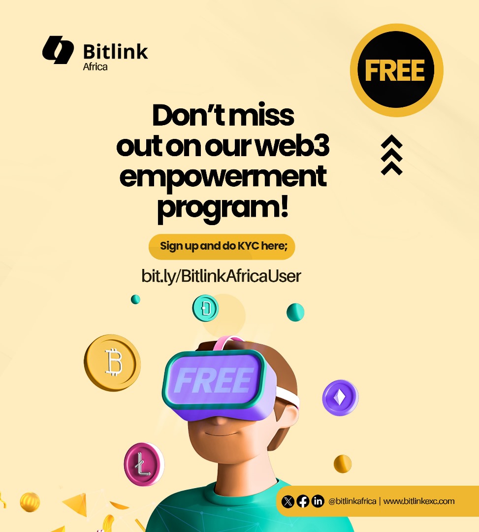 📢Hello Africa Bitlinkers🚀

Don't miss out on the opportunity to learn from seasoned experts in the field. Elevate your skills and become a web3 OG!💥

Register for the empowerment program using the link below when you’ve sign up;

Register here now; 
🔗 bit.ly/BitlinkAfricaU…