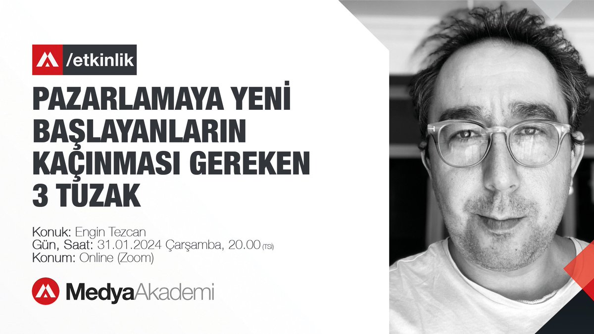 medya_akademi's tweet photo. Medya Akademi, sektörün öncü isimleriyle düzenlediği özel etkinliklerine devam ediyor!

CAPON Marka Konumlandırma Ajansı kurucusu Engin Tezcan'ın [@engintezcan] konuşmacı olacağı Ocak 2024 etkinliğe katılım için lütfen kayıt olun: https://t.co/Hxk3XbjipW https://t.co/mfOEjnGMK3