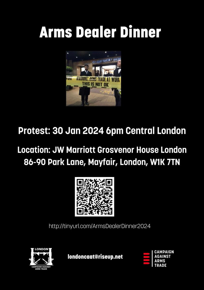 If you're in or near London, then please get out and support the resistance to the Arms Dealers Dinner. caat.org.uk/events/dining-…