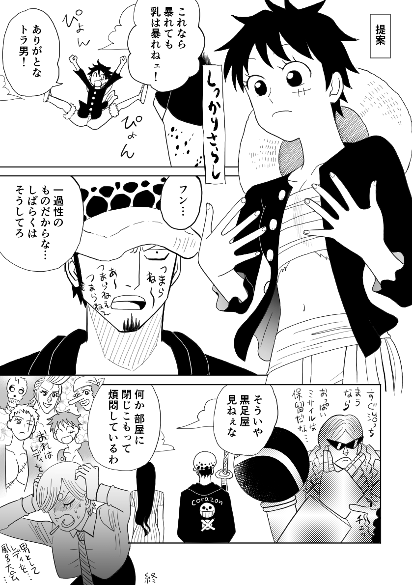 BL ロール 受け女体化(👒一味皆女体化) 因習島 #lawlu 
