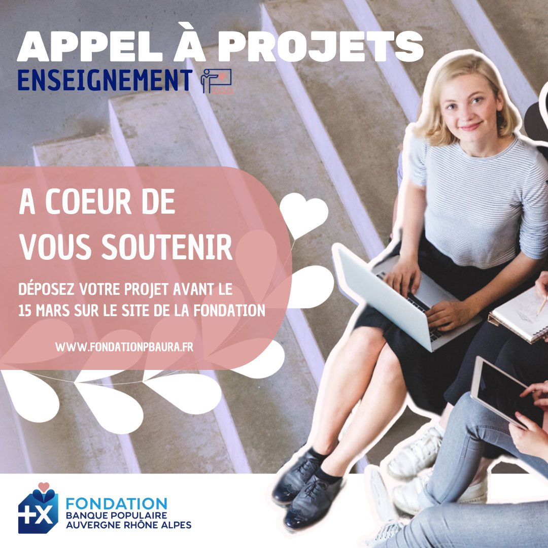📣 La Fondation BPAURA lance son appel à projets « Enseignement 2024 » du 29 janvier au 15 mars 📅

💻 Déposez vos candidatures avant le 15 mars sur le site de la fondation 👉 fondationpbaura.fr